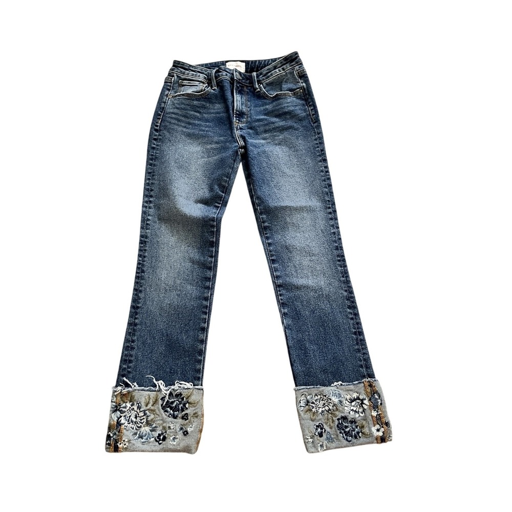 Driftwood Colette Women's Jeans 25x26 0/2 Blue Denim Embroidered Ankle Mid rise